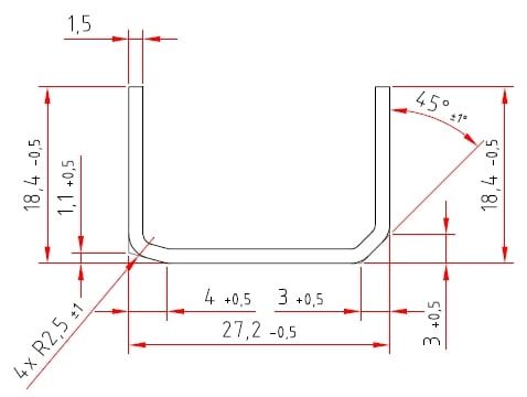 U-Stahlprofil | feuerverzinkt | 18,4 / 27 / 18,4 x 1,5 mm