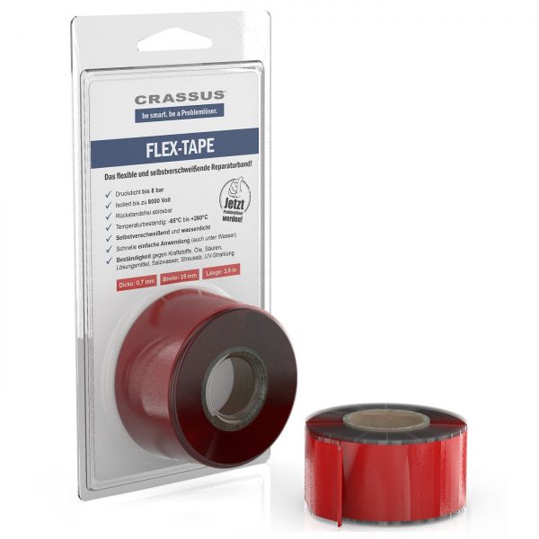 CRASSUS Flex-Tape, 25mm x 3,5m x 0,7mm, Farbe: Rot, CRA70602